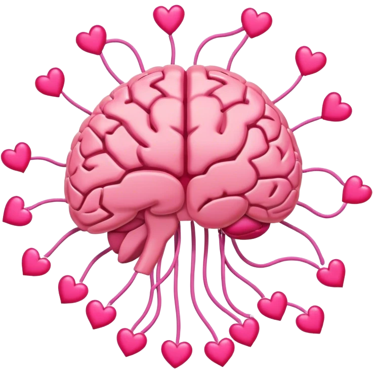 A ** pink human brain** with a energy net energy of thoughts... radiating loving thoughts while it rewires itself hearts emoji