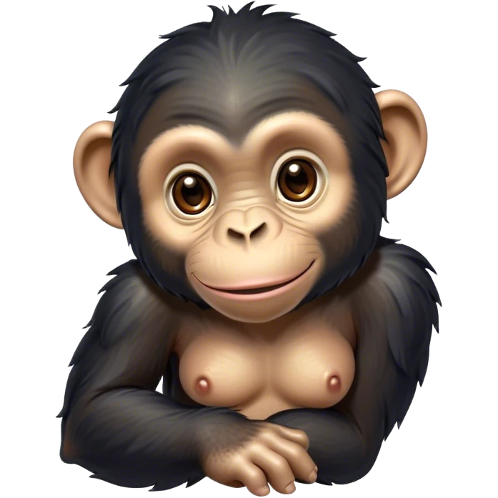 Cinematic Cute Chimpanzee Portrait Emoji, Head tilted playfully and inquisitively, with a smooth, expressive face accented by softly ruffled fur and round, sparkling eyes full of mischief, Simplified yet irresistibly adorable features, highly detailed, glowing with a warm, friendly glow, high shine, affectionate and lively, stylized with a touch of whimsical charm, soft glowing outline, capturing the essence of a mischievous yet loving chimpanzee that feels like it could leap out of the screen into your arms! emoji
