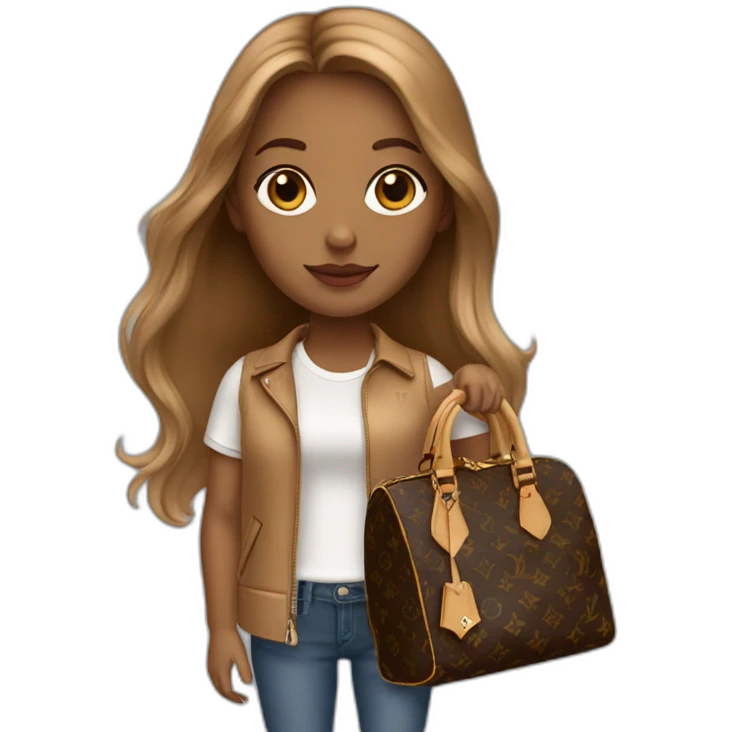 1 girl with light-brown long hair holding louis vuitton bag emoji