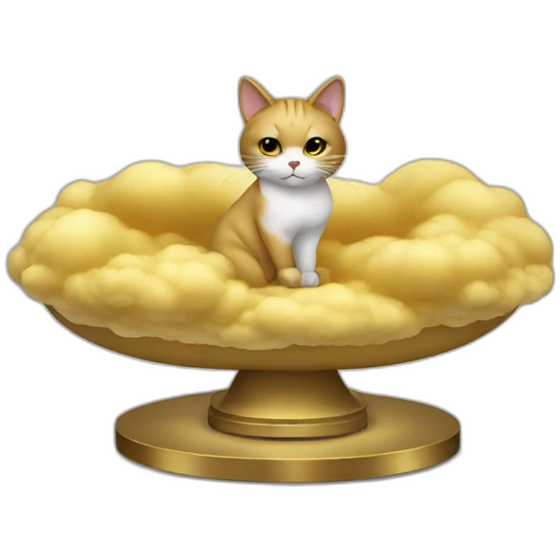 cat secretary sitting on top of the gold cloud emoji