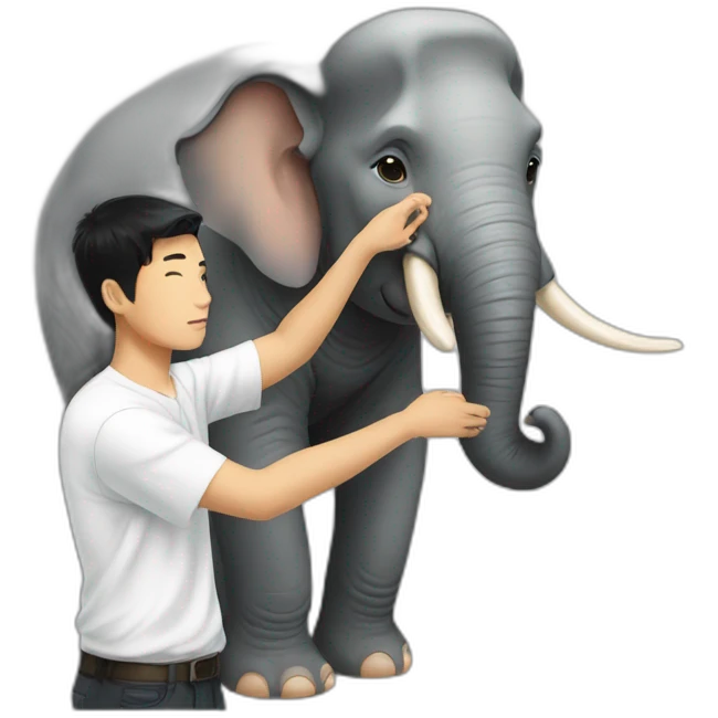 young Thai man stroking the head of an elephant emoji