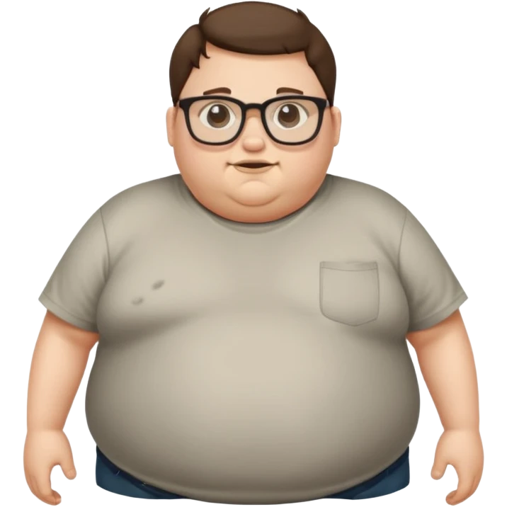 Hombre nerd obeso mórbido con la barriga abriendo la camisa emoji