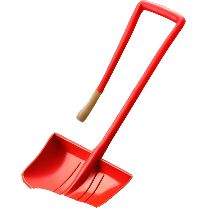 Red plastic shovel and rake in sand emoji