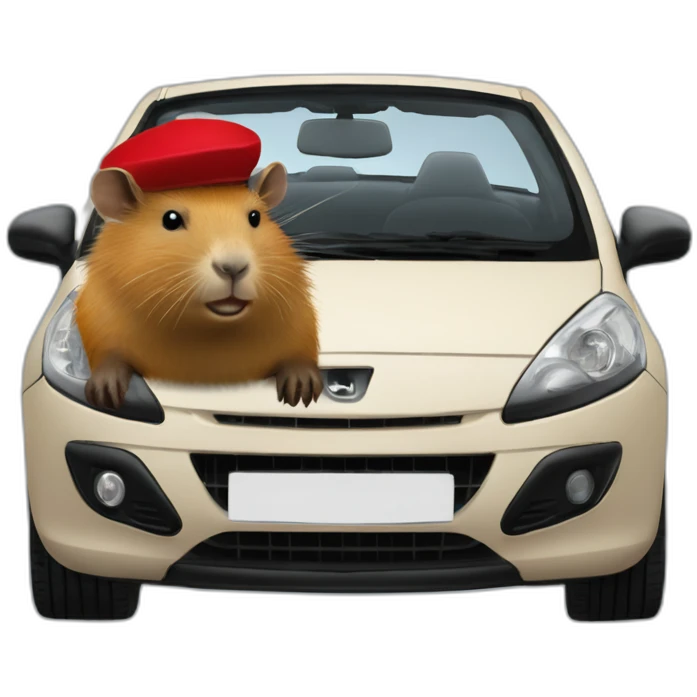 capybara with a beret in a peugeot 207 coupé cabriolet emoji