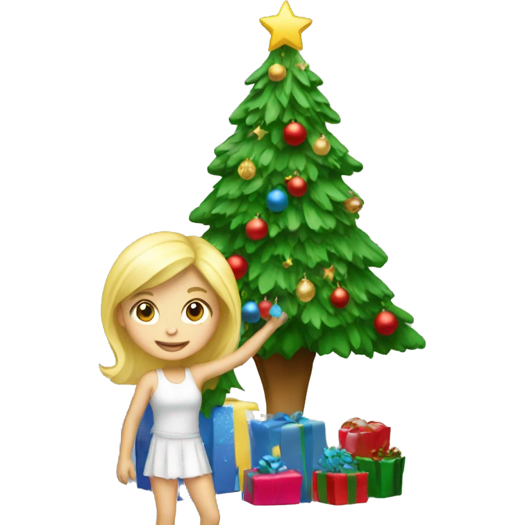 Blond Girl decorating a Christmas tree emoji
