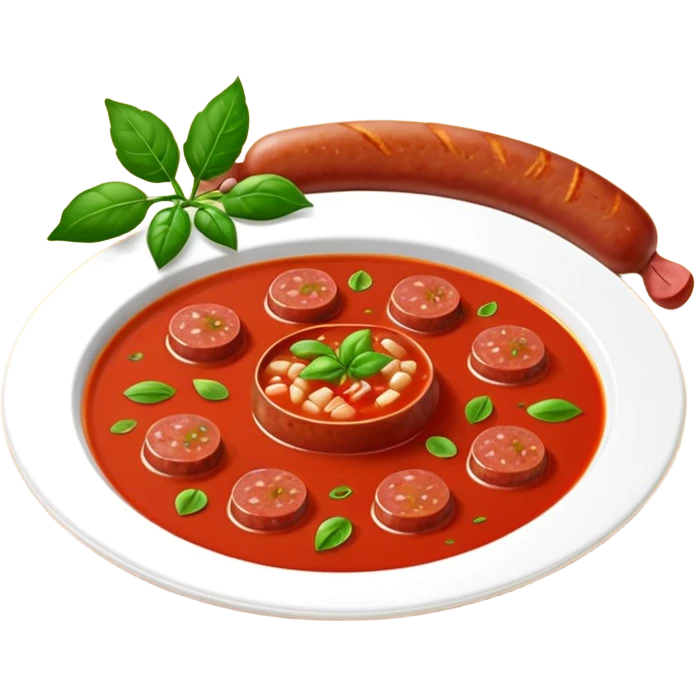emoji of Rougail saucisse meal. Typical Reunion island meal. Sliced sausage in tomato soup with thym  emoji