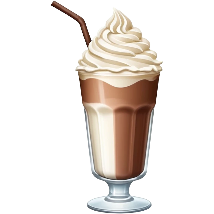 A thick, creamy milkshake in a tall glass with whipped cream on top and a straw emoji