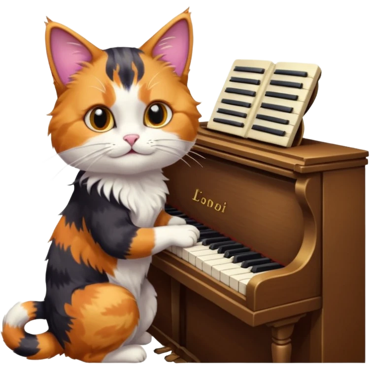 calico cat play piano, portrait emoji