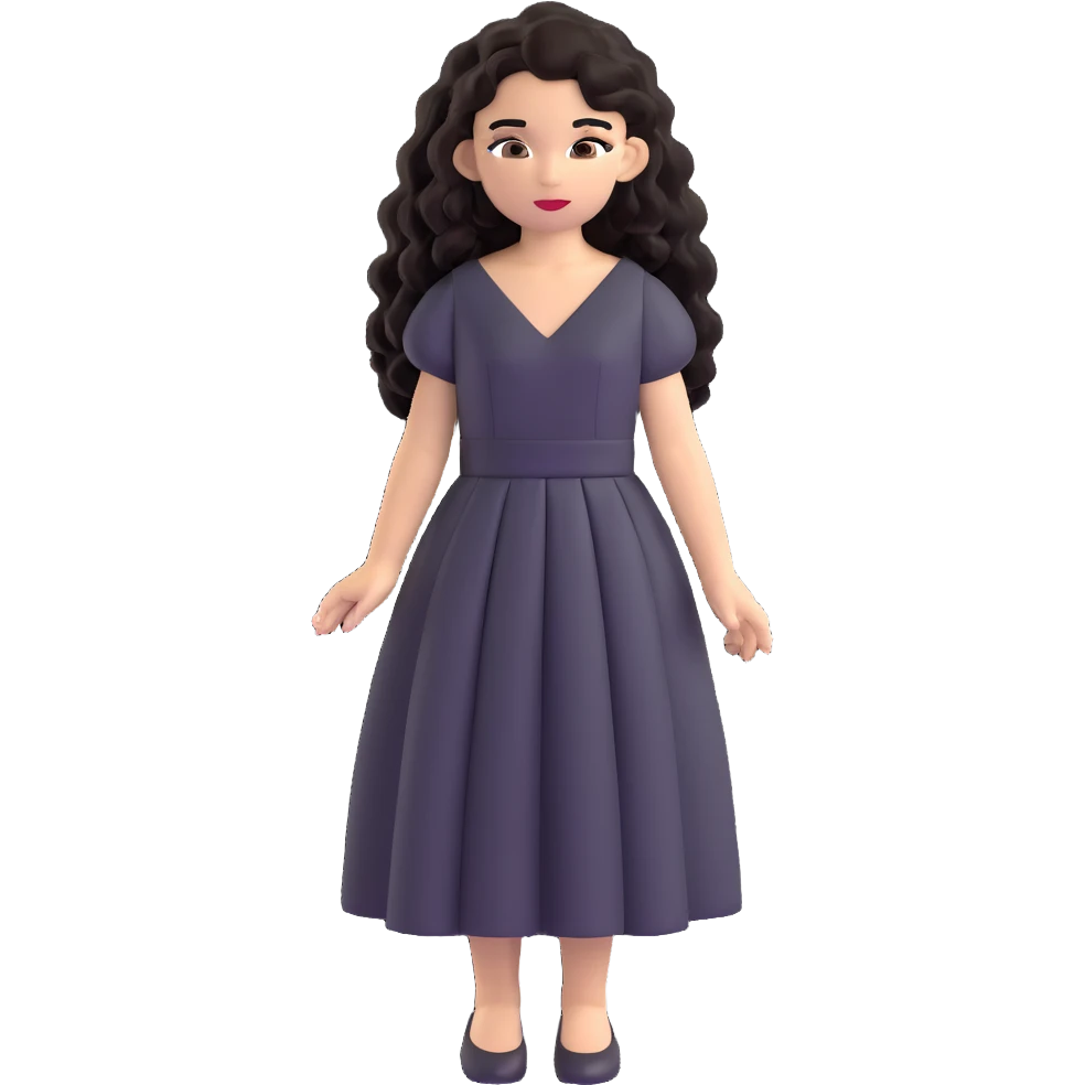 light skin girl with black very long curly hair, brown eyes, black Chanel dress emoji