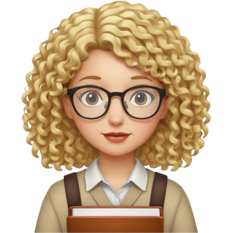girl student , curly blone hair, half body to belt emoji