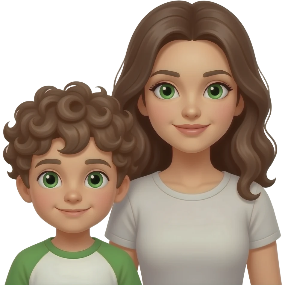 Mother  with green eyers and son with curles emoji