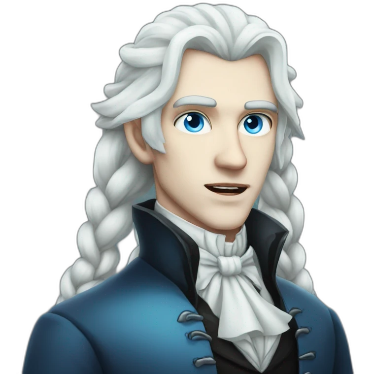pale male victorian vampire with long white hair in a braid over his shoulder and light blue eyes emoji