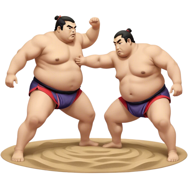 Sumo Wrestling – Cinematic Realistic Sumo Wrestling Scene, featuring a powerful sumo wrestler in traditional mawashi engaged in an intense bout on a sandy dohyo, muscles tensed and sweat glistening under dramatic arena lighting, capturing the raw energy and tradition of the sport. emoji