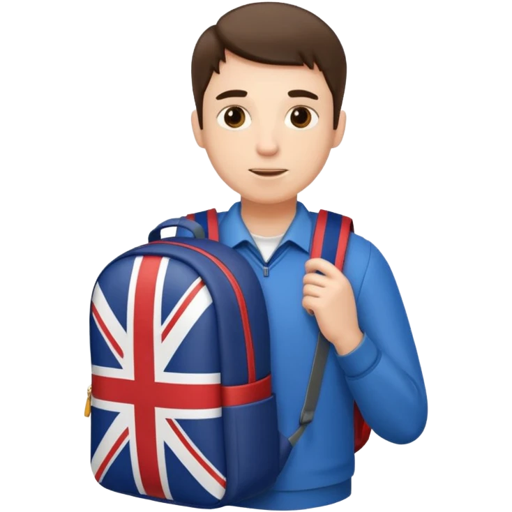 A guy with a backpack holds the Union Jack. emoji