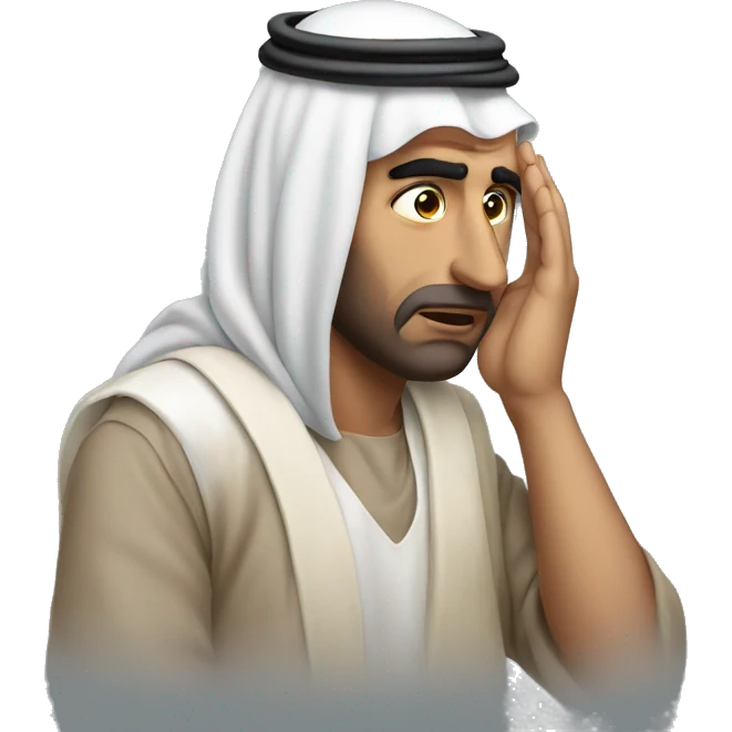 Arab holding his head with his hands photorealistic serious emoji