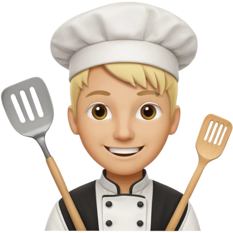 Chef smiling with spatula and spiked blonde hair and crazy eyes at the back door emoji