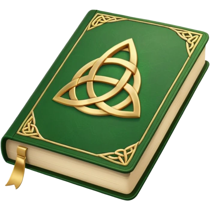 a green closed book with a golden triquetra emoji