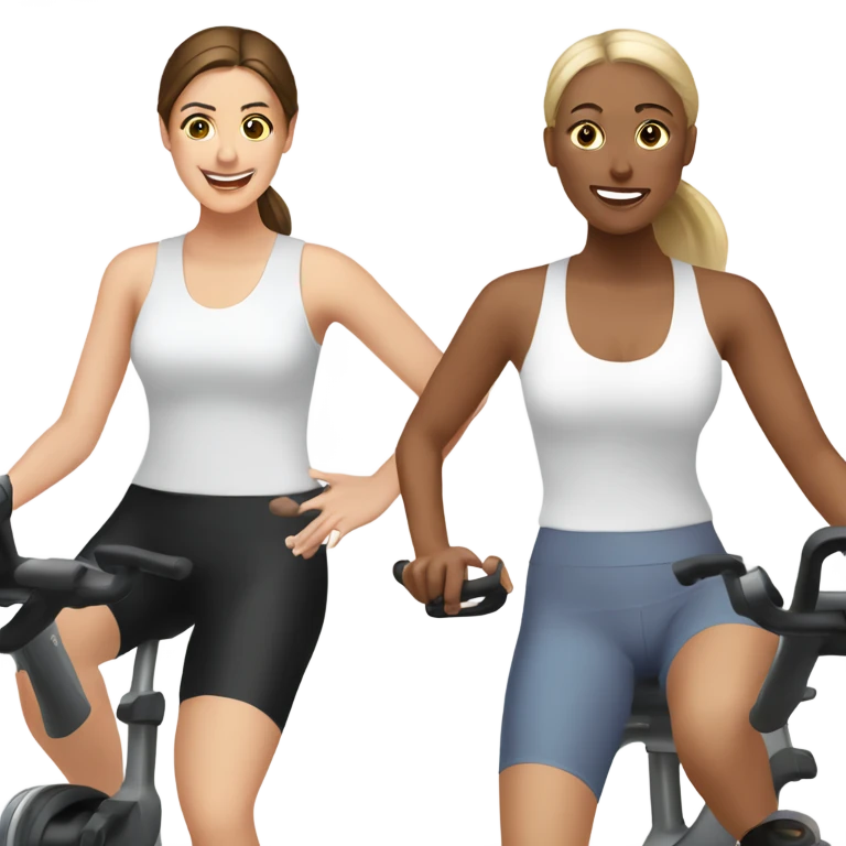 Two white brunette ladies at spin class emoji