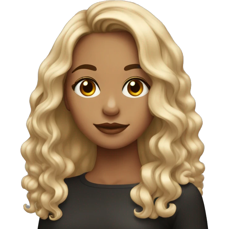 una chica, cabello color negro, pelo largo medio onduado, con ojos marrones y piel blanca emoji