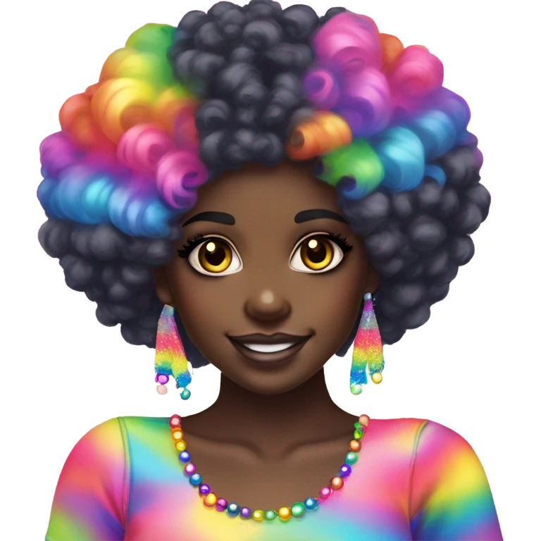 Lisa frank dark skin girl with rainbow Afro with headband pearls emoji