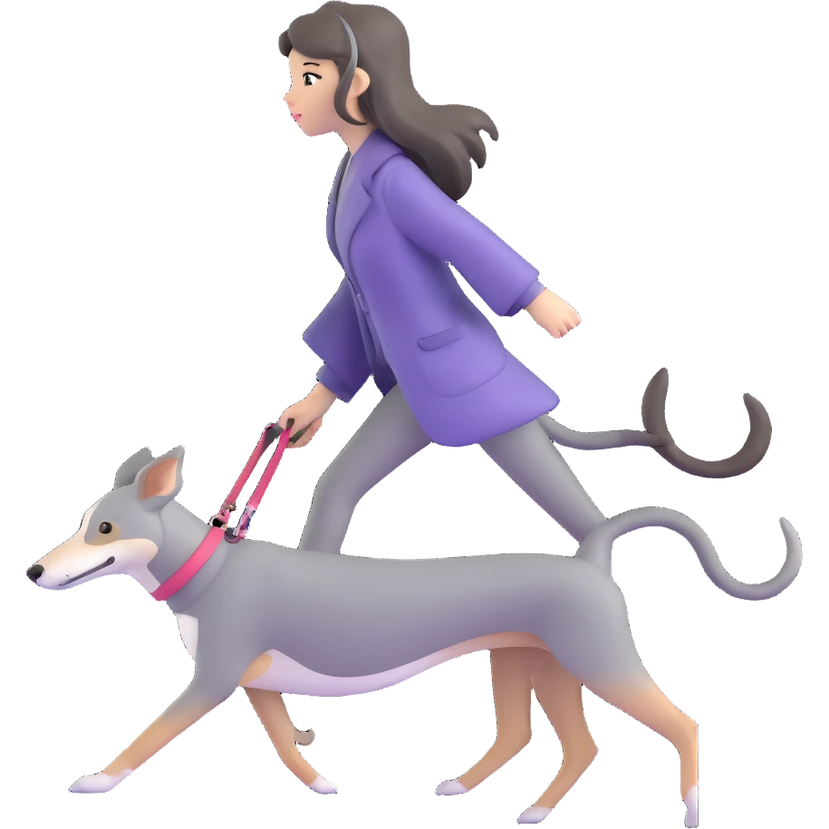 Japanese girl with flowing hair walking a solid grey greyhound with cherry blossoms in the background emoji