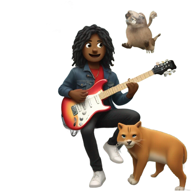 Me playing electric guitar from a mountain with animals watching emoji