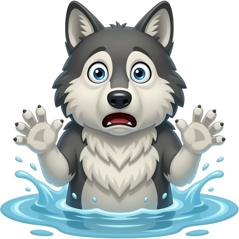 Hazme a un lobo hundiéndose y que se esté ahogando. Tiene que estar desesparado y asustado emoji