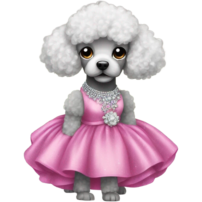 Poodle in a ball gown with sparkly heels emoji