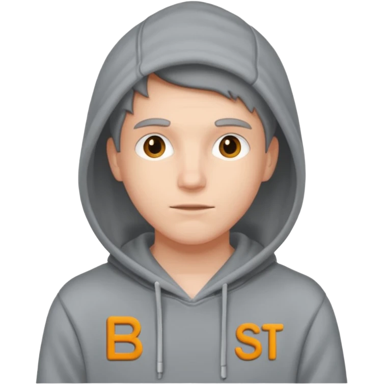 make an image of white person wearing hoodie with "BST" letters on it emoji