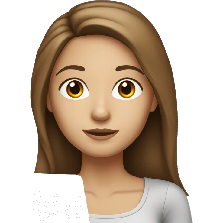 caucasian woman with long brown hair and brown eyes and freckles with laptop  emoji