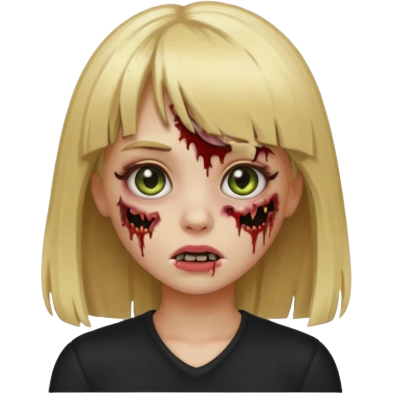 create a emoji zumbi girl with blonde hair and bangs, black clothes anf hazel eyes emoji