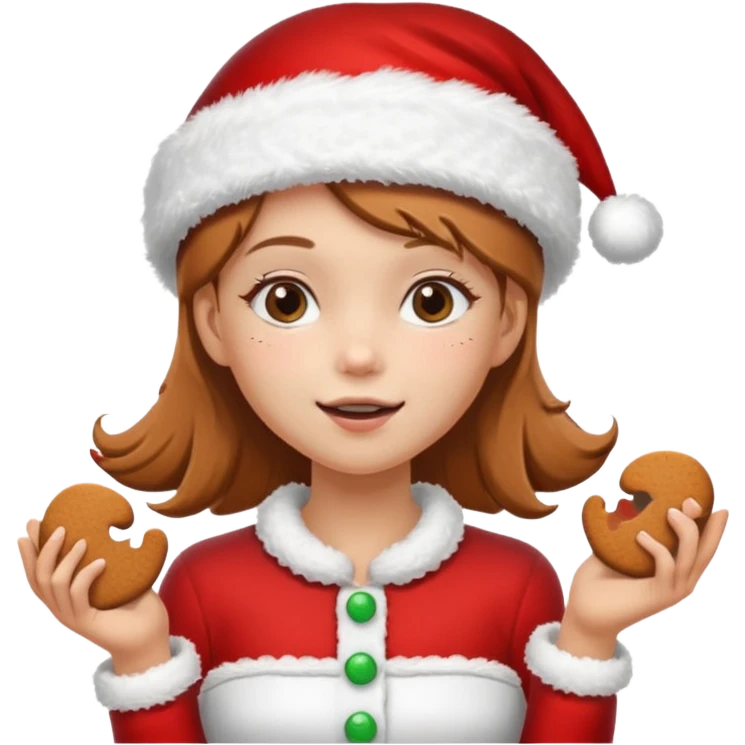 clean and vanilla girl with santa claus hat like holiday mood, baking ginger cookie emoji