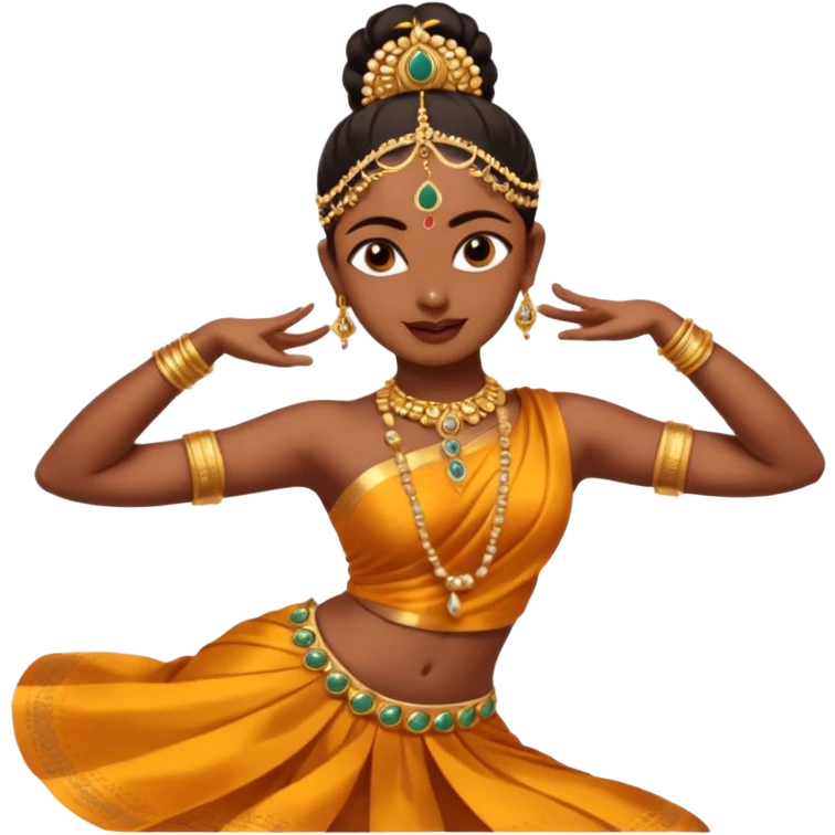 bharatanatyam dancer, mid-spin, expressive face emoji