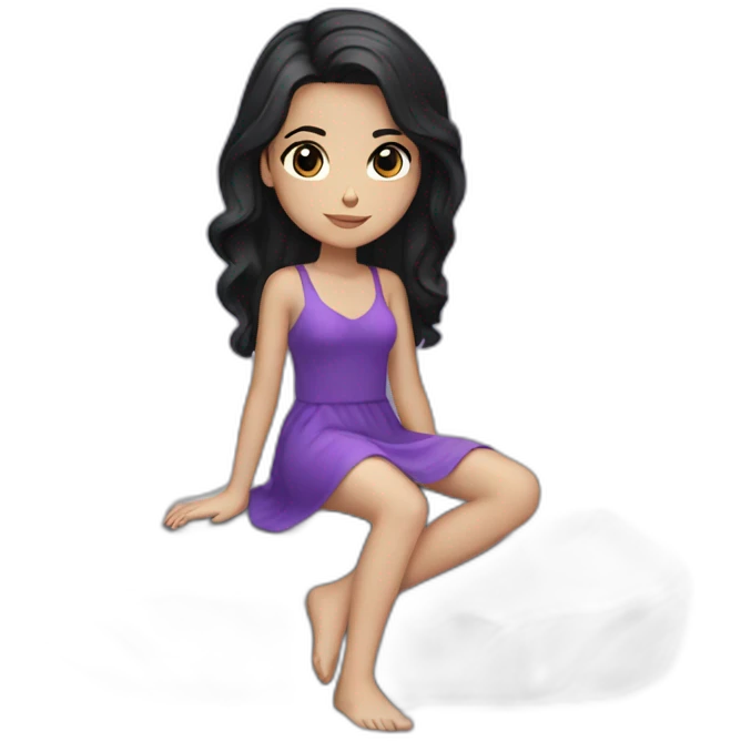 a white girl black hair laying on stone with purple dress emoji