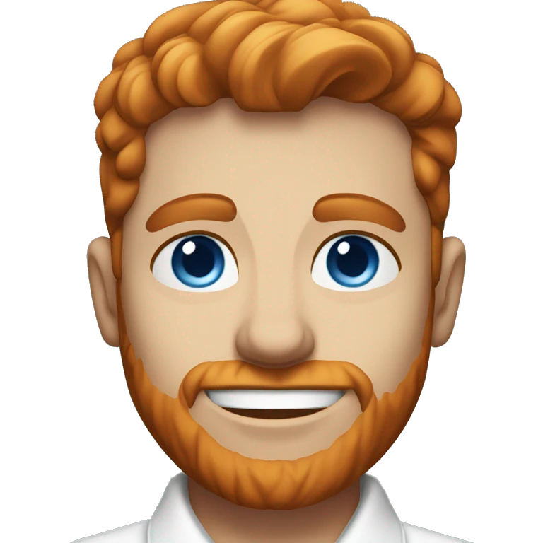 Portrait of an adult guy with red hair, light skin, stubble, blue eyes, wearing a white office shirt. emoji