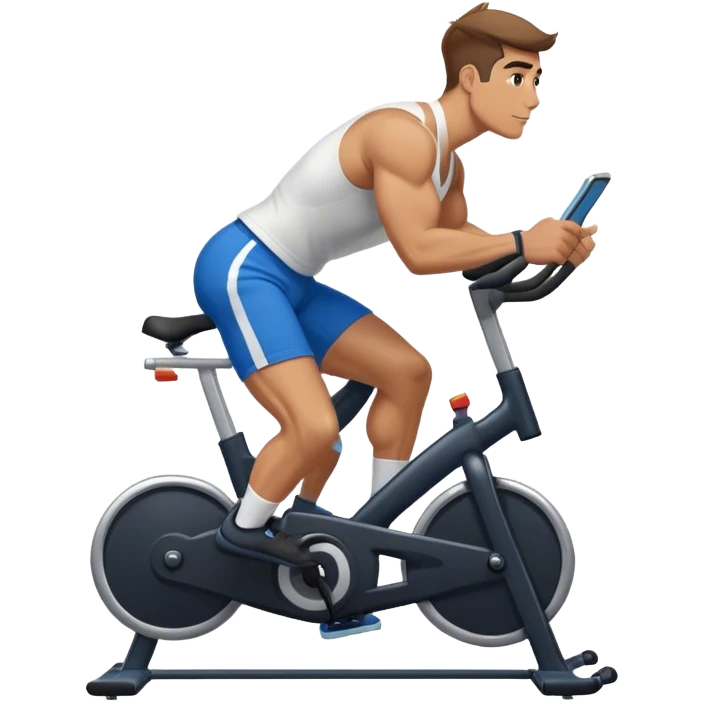 buff guy blue shorts black stationary bike emoji