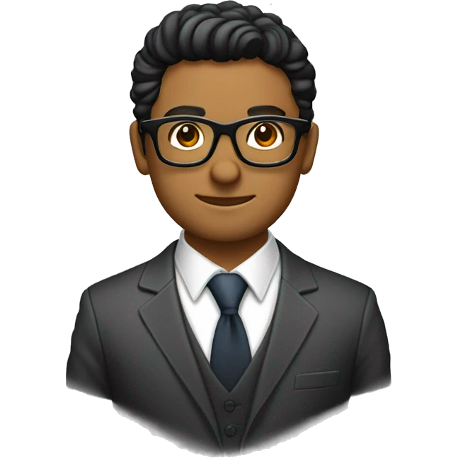 licenciada de piel morena con lentes para computadora y traje formal con brazos cruzados emoji