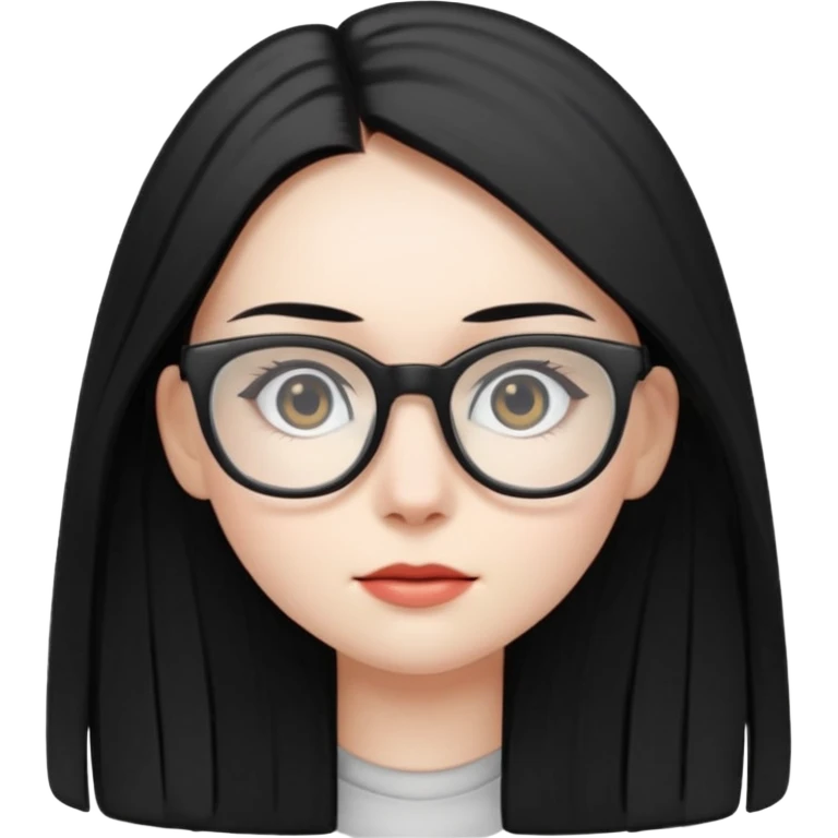 abg girl with pale skin no bang,long black straight hair and a glasses emoji