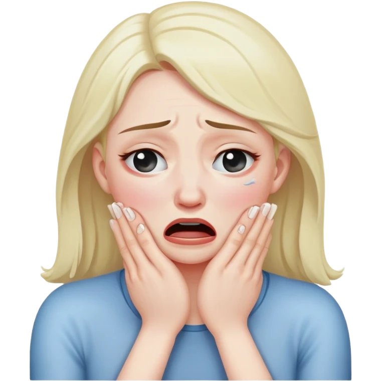 Woman choking herself with both hands and crying emoji