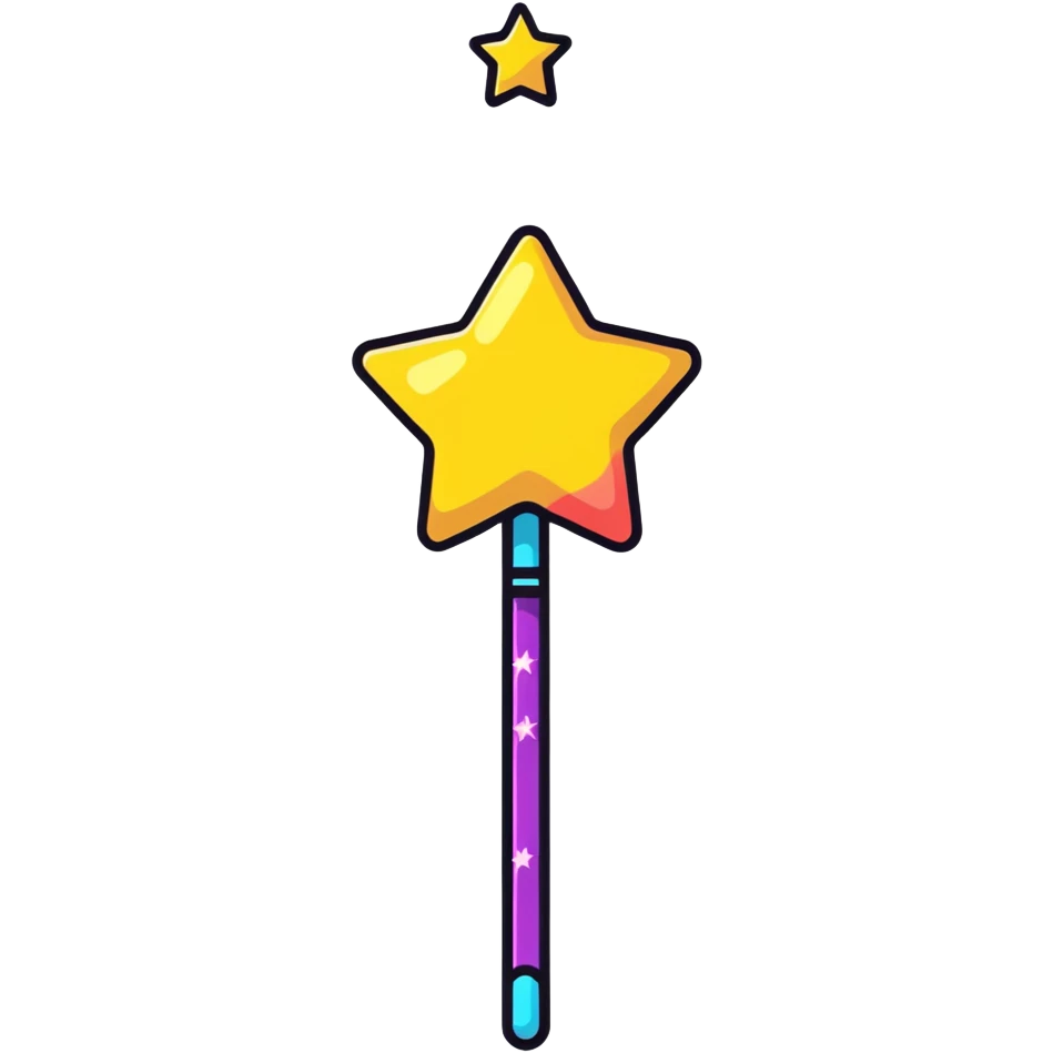 Glowing magic wand with colorful sparkles and a star tip emoji