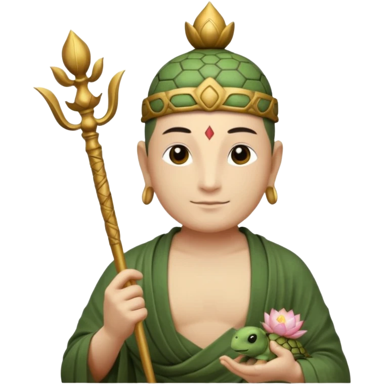 man with turtle head, scepter, buddhism, lotus emoji