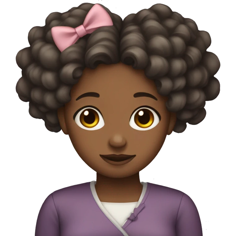 black girl with curly hair and bows on hair emoji