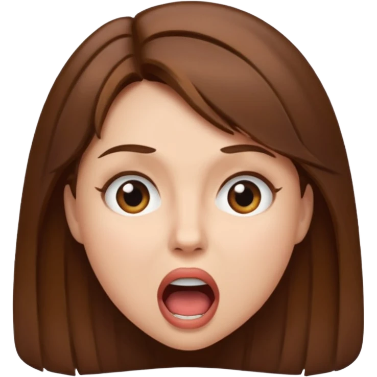 Woman brown hair. Mouth open. Not smiling emoji