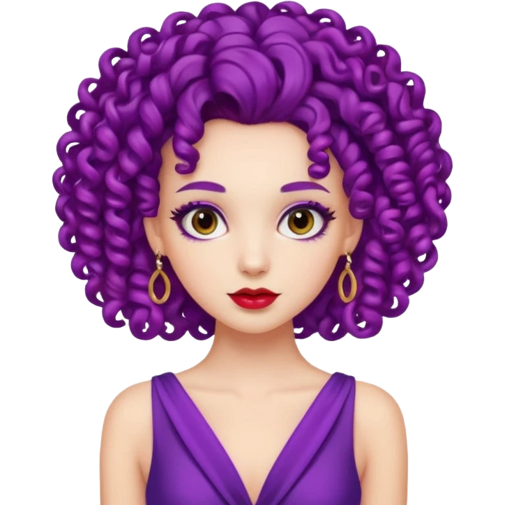 Fashion Model with Purple Curls, red dress emoji