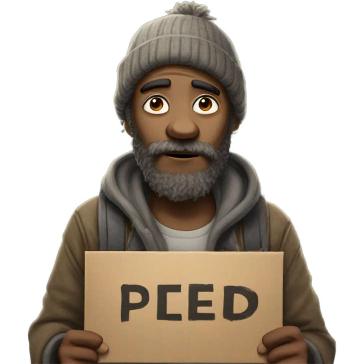 Homeless man holding sign   emoji