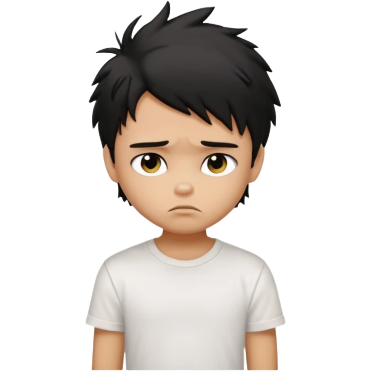 generate a pretty tan bratz boy with black messy hair looking sad. Wearing a white tshirt emoji