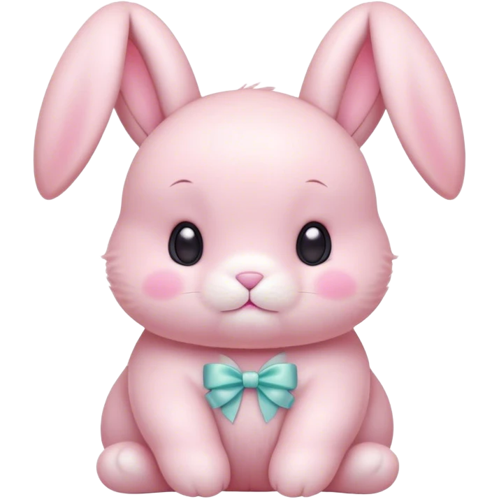 Cinematic adorable pastel pink bunny, chubby cheeks, tiny paws, sparkling round eyes, soft fur with a gentle glow, slightly tilted head, wearing a tiny bow, irresistibly cute and heartwarming. emoji