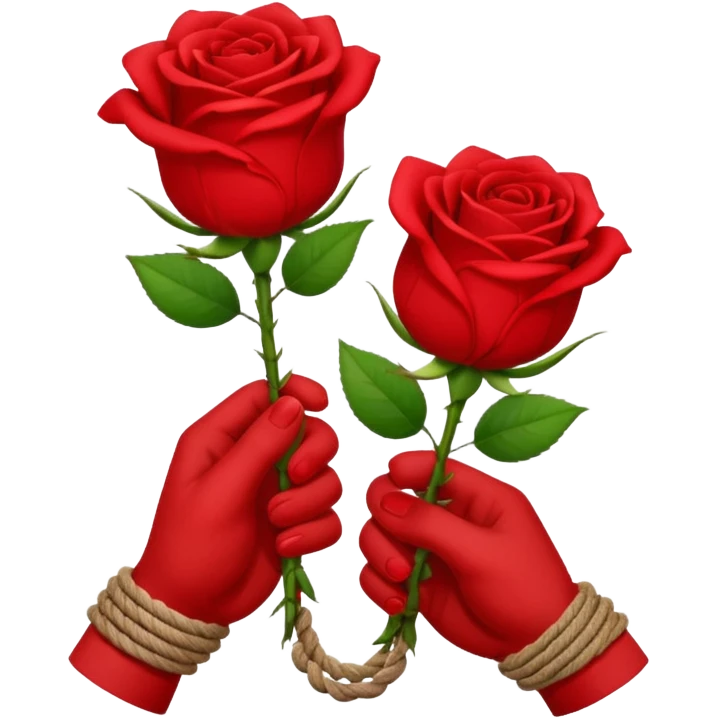 Brown hands tied together with a rope holding a rose emoji