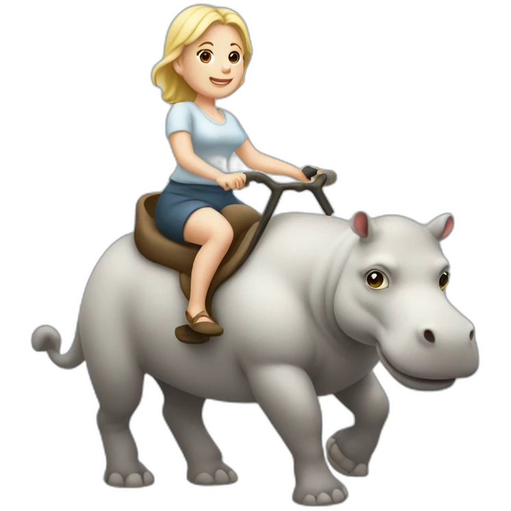 white skinned little lady riding hippo emoji