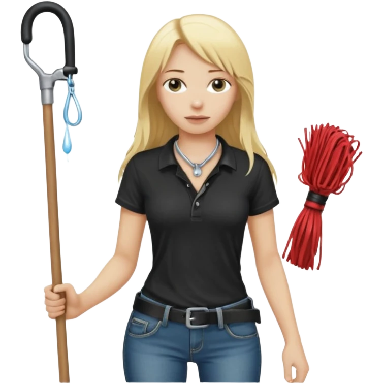 Bdsm male dominant wearing jeans black T-shirt and holding a flogger watching from outside blonde long hair sub with a collar showering with suds all over her emoji